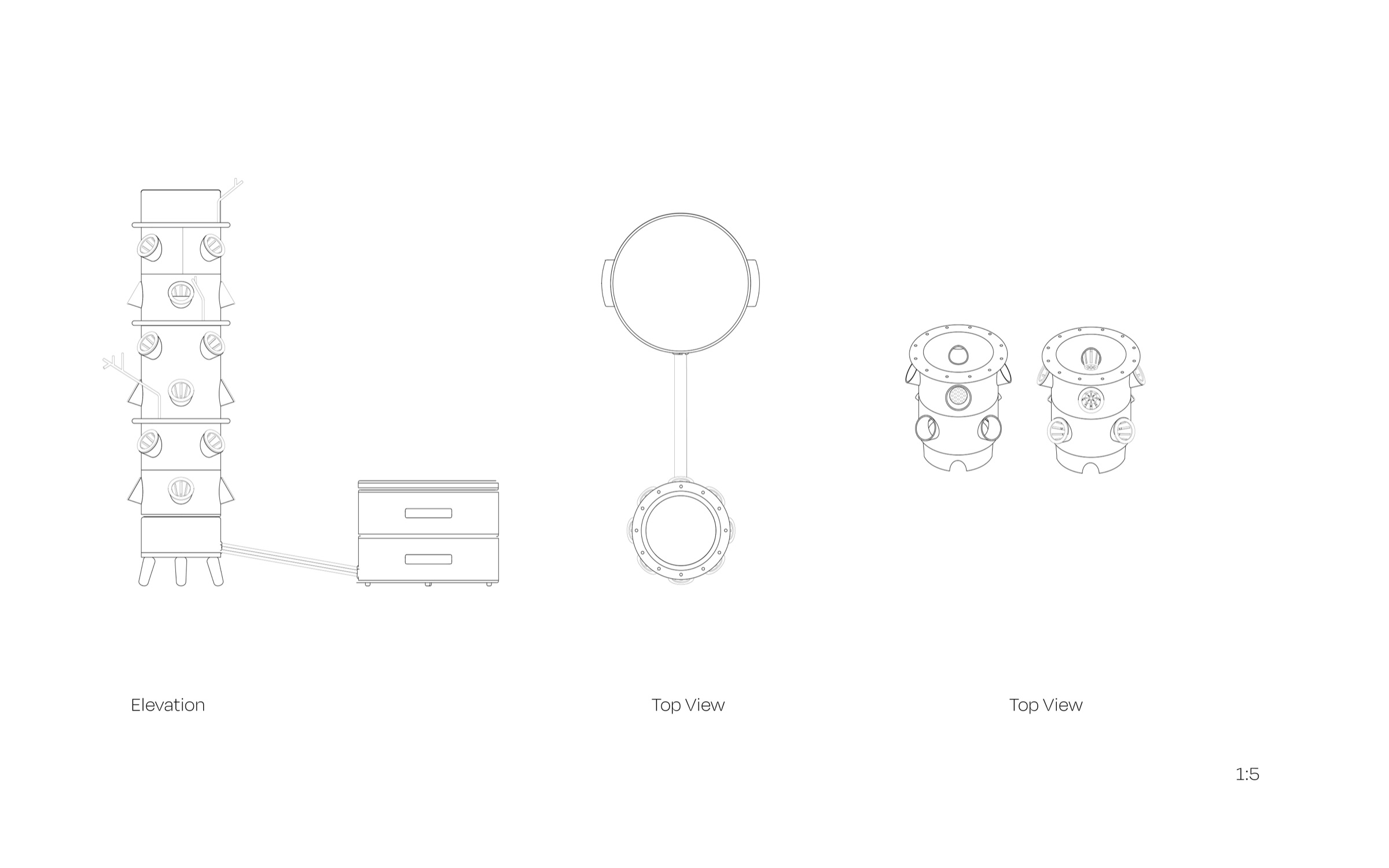 Detail of the hydroponic tower section.
